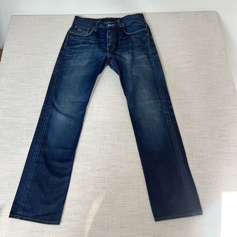 G-Star Raw '3301 STRAIGHT' Mens Straighg Dark Blue Button Fly Size W36 L34